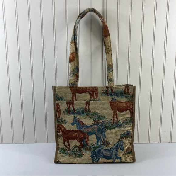 Vintage Jade Horse Equestrian Theme Shoulder Tote Bag - Picture 2 of 13